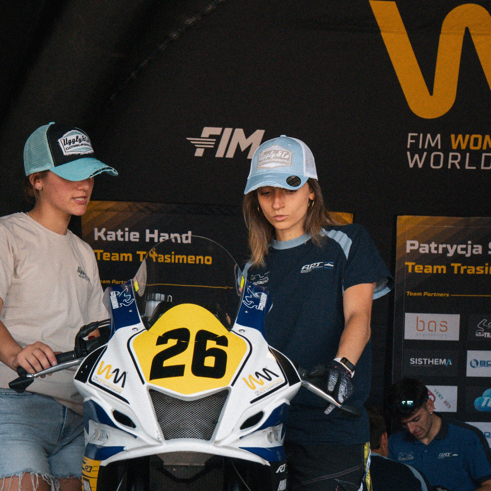 Light blue and silver Diamond trucker hat styled by Katie Hand in the race paddock