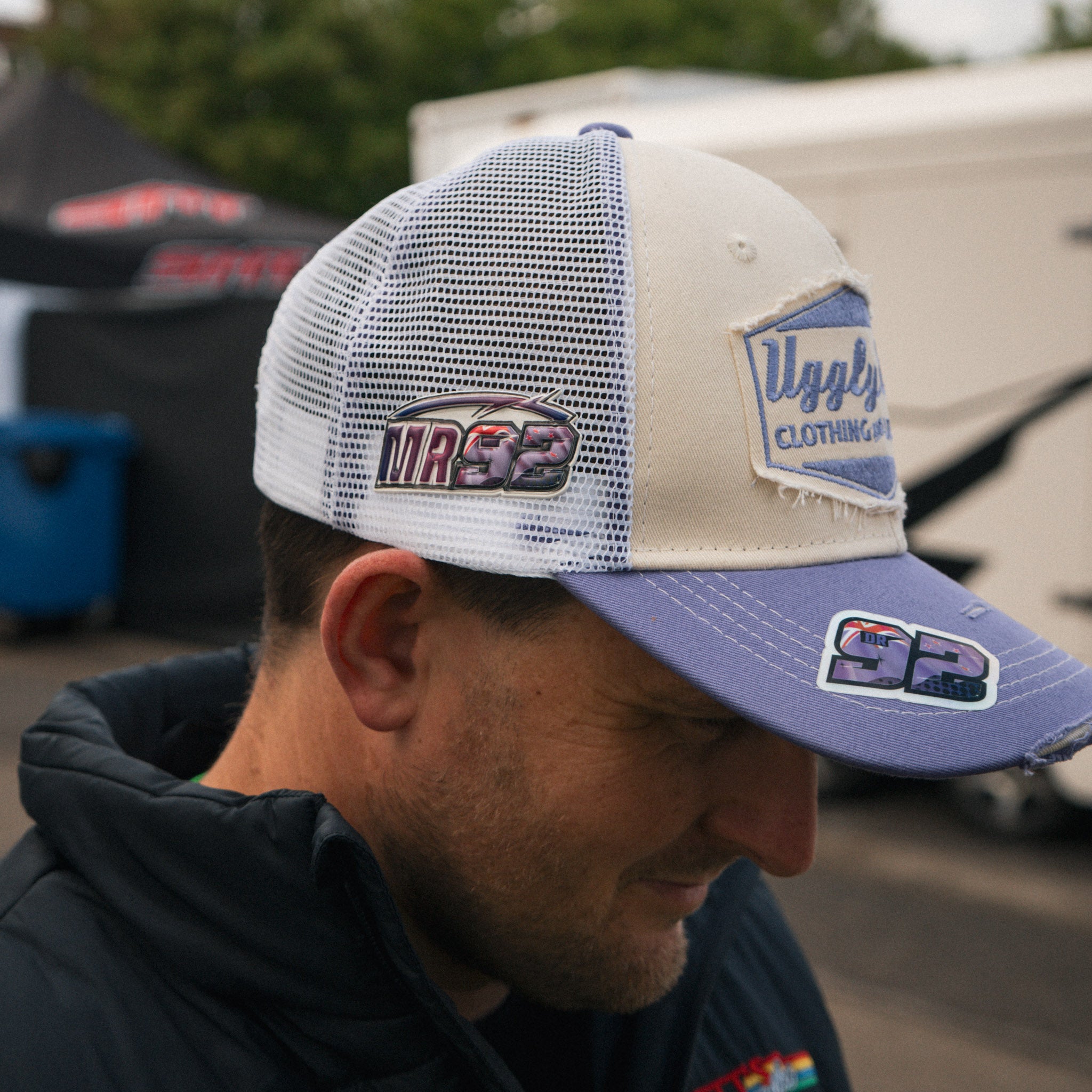Mitch Rees wearing the Uggly&Co Diamond Cap trackside