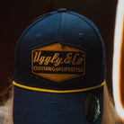 close up shot of Navy Blue & Yellow Rope Diamond Baseball Cap