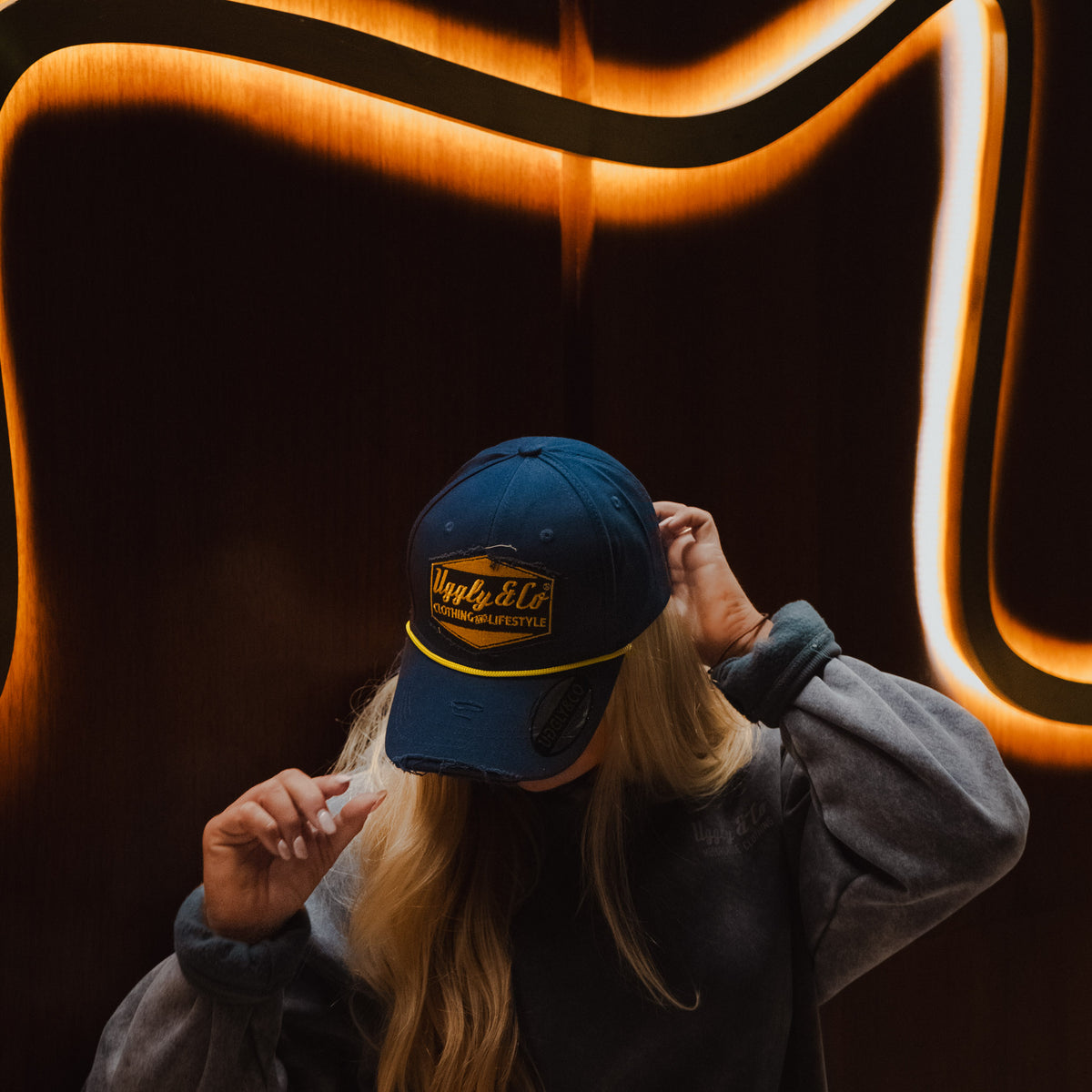 Navy Blue & Yellow Rope Diamond Baseball Cap
