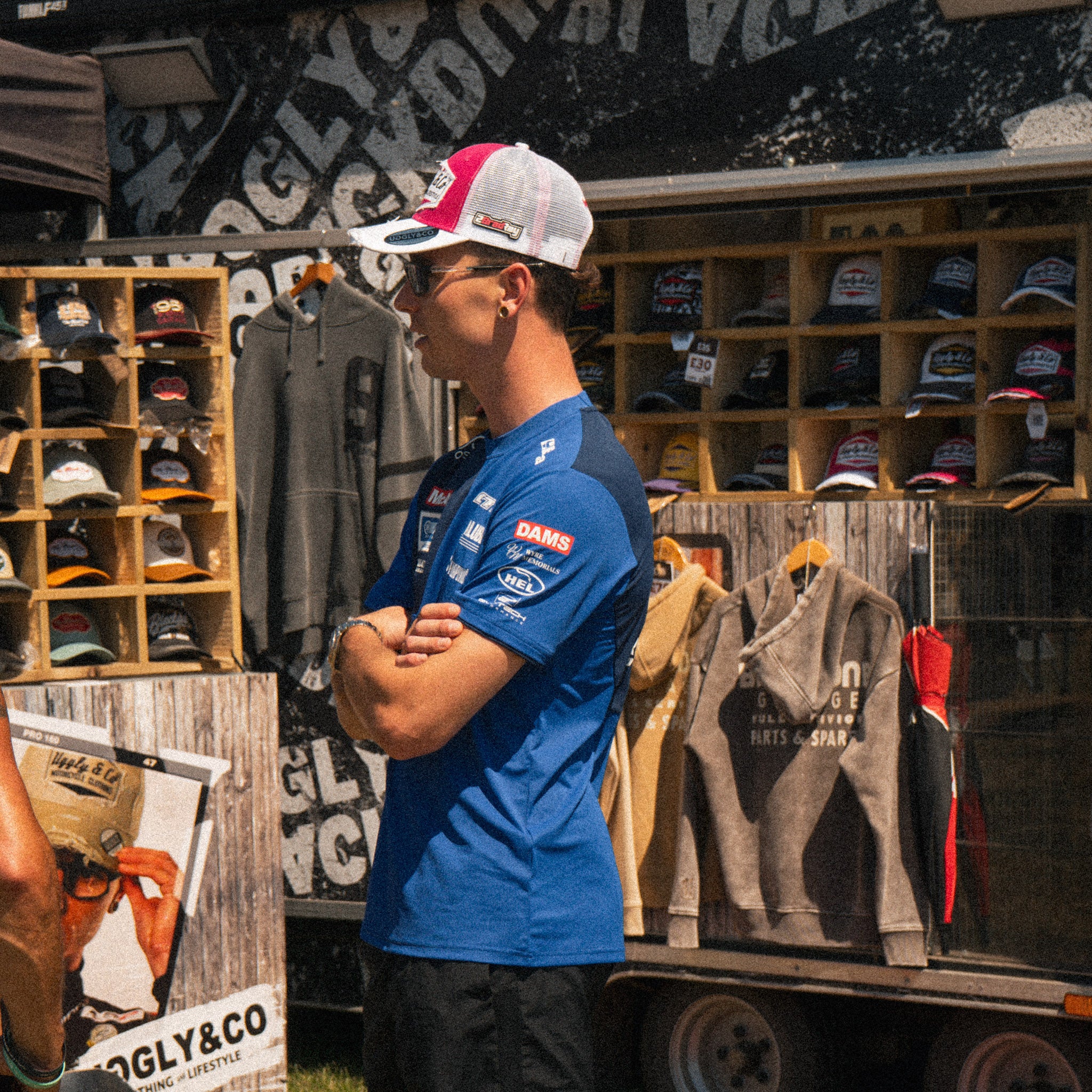 Pink and white Bradley Ray Diamond trucker hat shown from the front