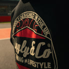 Close-up of the back graphic on the R&G Crash Protection x Diamond Hoodie