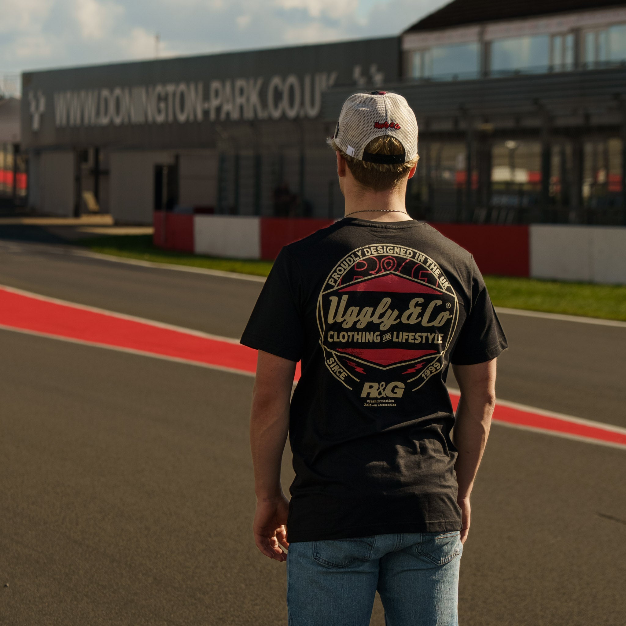 back graphic on the R&G Crash Protection x Diamond T-Shirt at donnington  park circuit