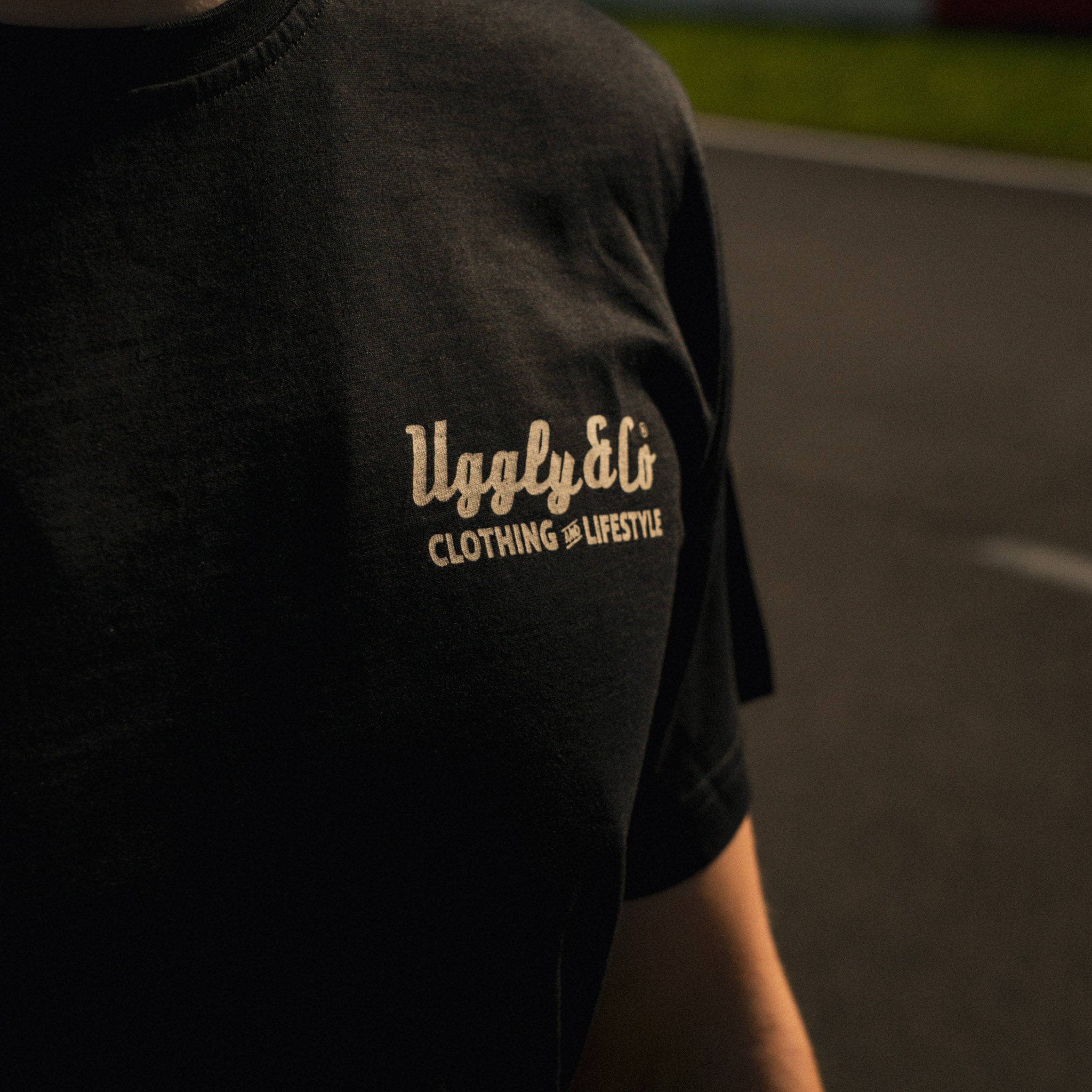 Close-up of the chest logo on the R&G Crash Protection x Diamond T-Shirt