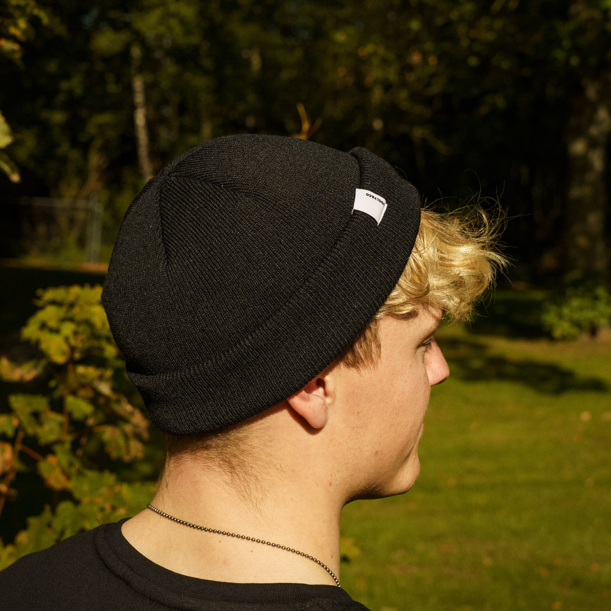 black fisherman beanie worn by motorbike rider Rhys Irwin
