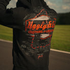 Steve Day The Map black hoodie in a Donington Park motorsport setting, worn by BSB rider Josh Brookes