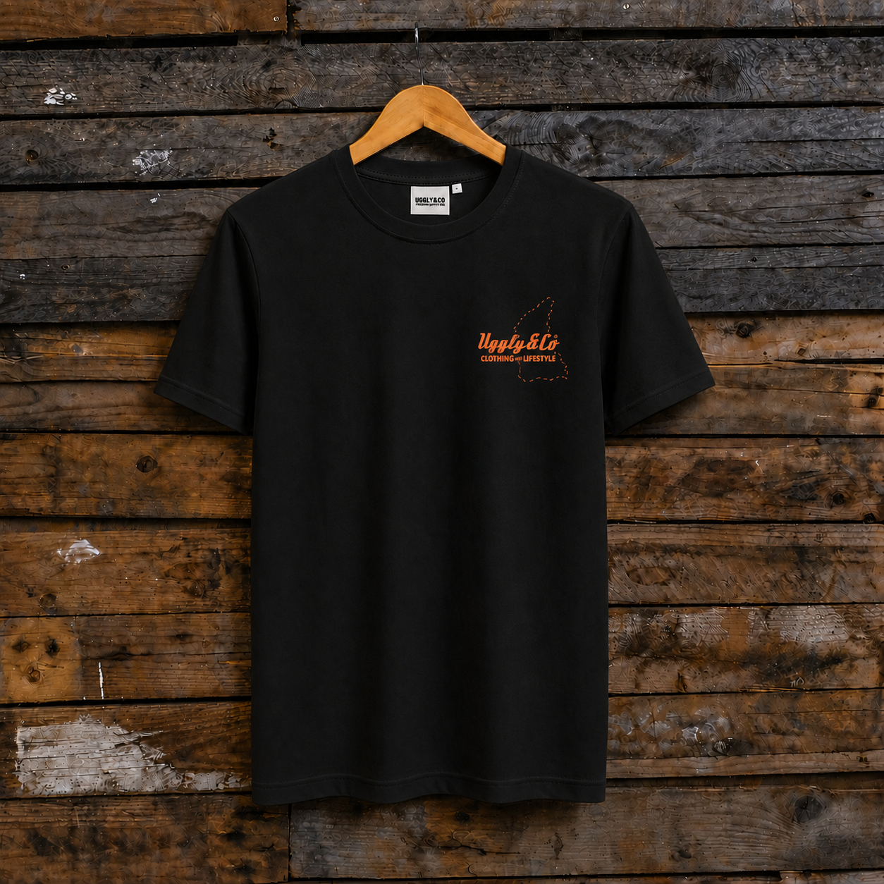 Steve Day ‘The Map’ x Diamond Black Tee shown from the front with a bold graphic design