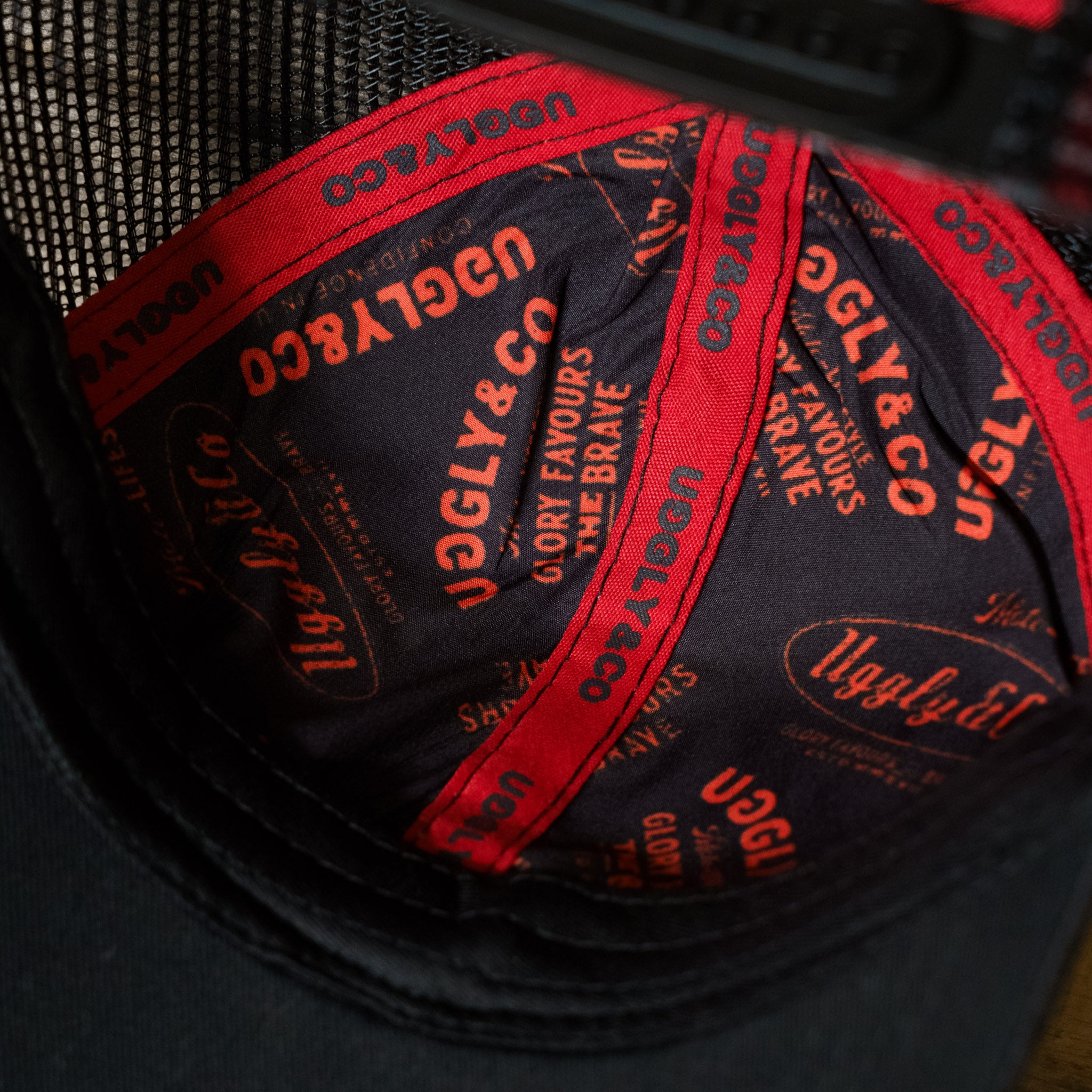 Underside of the Steve Day ‘The Map’ trucker cap peak and inner sweatband