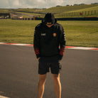 Storm Stacey wearing the Bathams Racing x Diamond Beanie at donnington park circuit