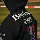Back detail of the Bathams Racing x AJN Steelstock Road Racing Hoodie worn by Storm Stacey
