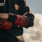 Sleeve detail of the Bathams Racing x AJN Steelstock Road Racing Hoodie worn by Storm Stacey