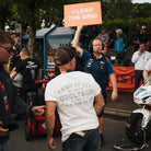 uggly and co founder on tt grid in white motorbike t shirt