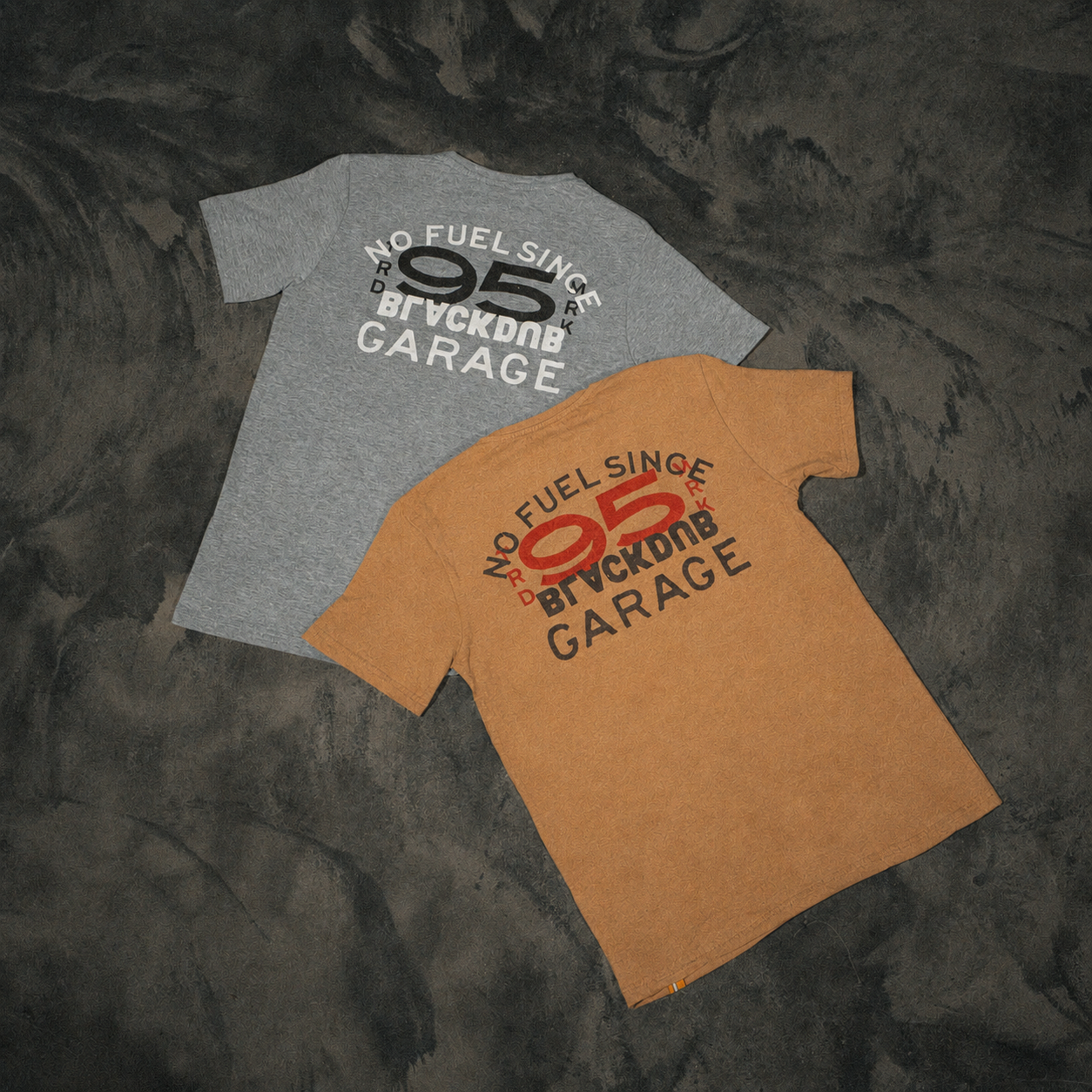 Back view of the brown and grey Uggly & Co No Fuel Since ’95 T-shirt bundle.