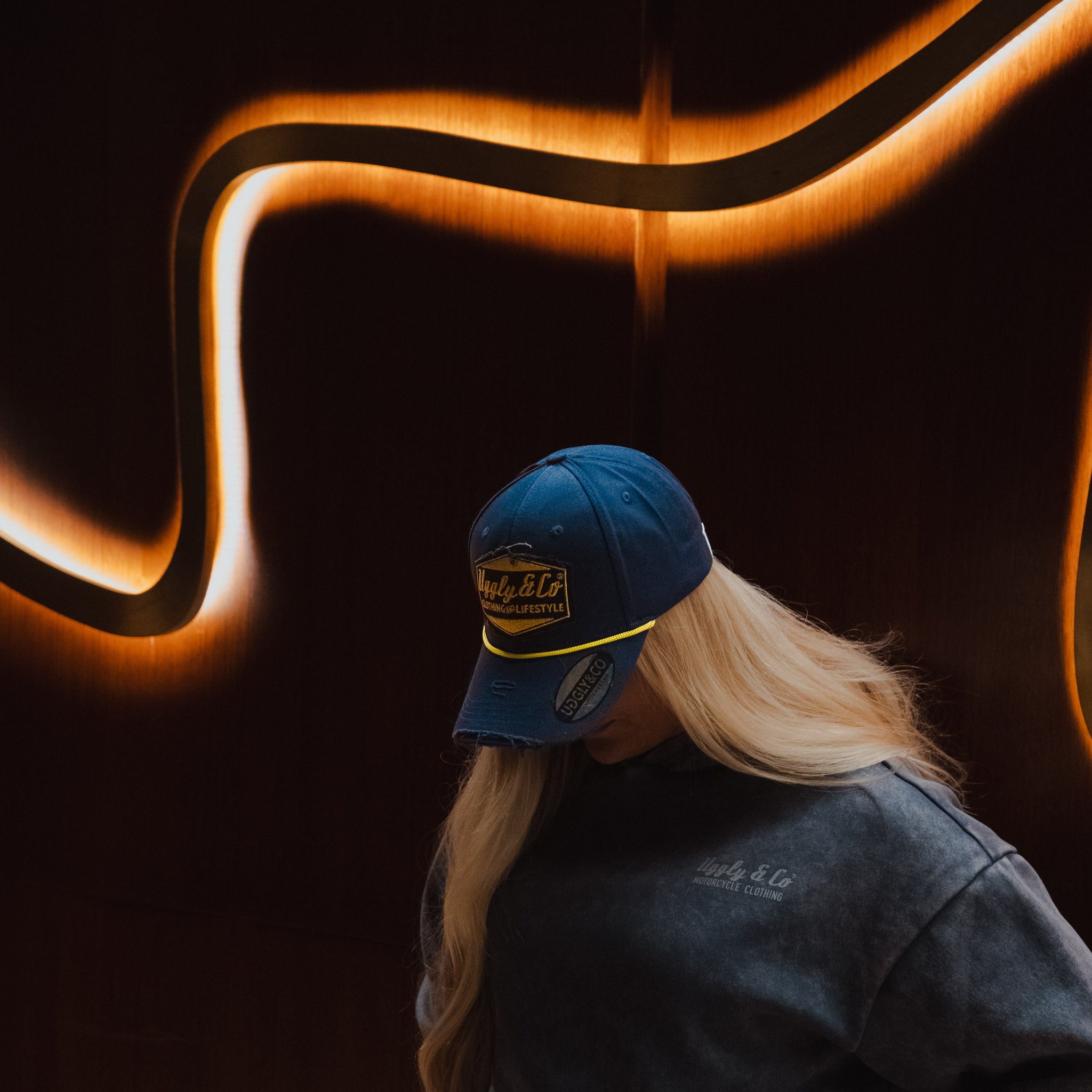 Uggly & Co Navy Blue & Yellow Rope Diamond Baseball Cap