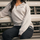 Female model wearing the Vintage Asphalt Black Diamond Heavyweight Joggers from the front