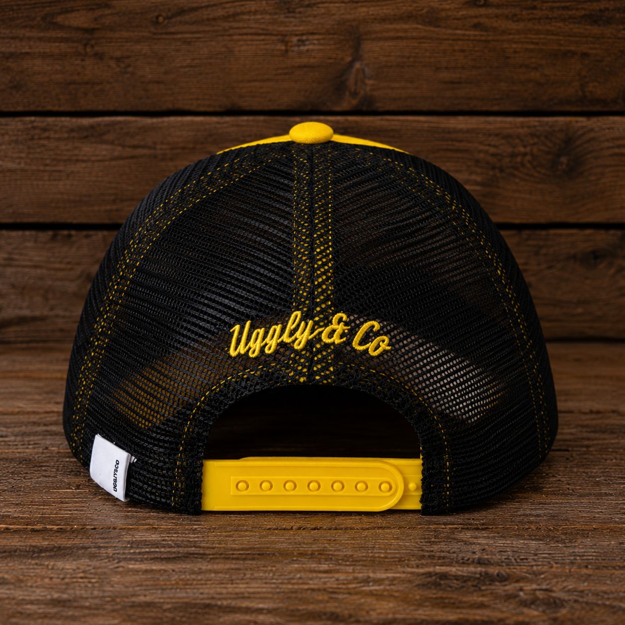 Back view of the Yellow & Black Diamond Cap showing the adjustable trucker fit.
