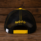 Back view of the Yellow & Black Diamond Cap showing the adjustable trucker fit.